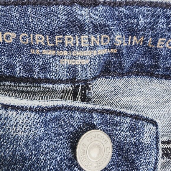 Chico's So Slimming Girlfriend Crops Jeans Women's‎ Size 10 Blue Medium Wash - Picture 4 of 10